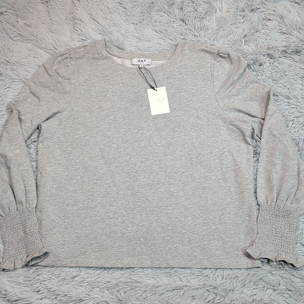Oat New York Shirt Womens XL Gray‎ Detail Cuff Comfy Stretch Casual Preppy New